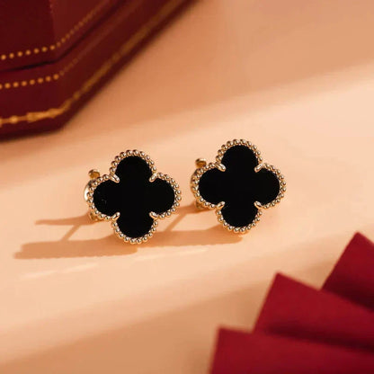 [Lumi Jewelry]CLOVER MEDIUM 1 MOTIFS  ONYX STUD EARRINGS