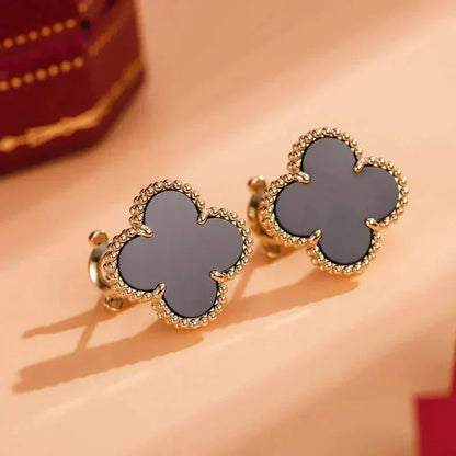 [Lumi Jewelry]CLOVER MEDIUM 1 MOTIFS  ONYX STUD EARRINGS