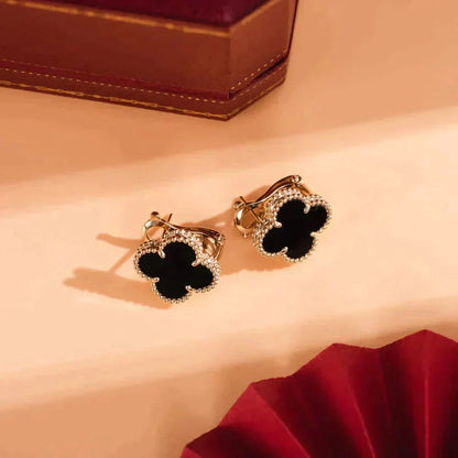 [Lumi Jewelry]CLOVER MEDIUM 1 MOTIFS  ONYX STUD EARRINGS