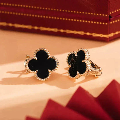 [Lumi Jewelry]CLOVER MEDIUM 1 MOTIFS  ONYX STUD EARRINGS
