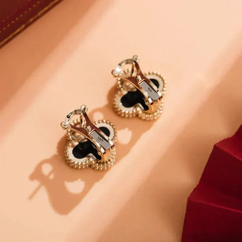 [Lumi Jewelry]CLOVER MEDIUM 1 MOTIFS  ONYX STUD EARRINGS