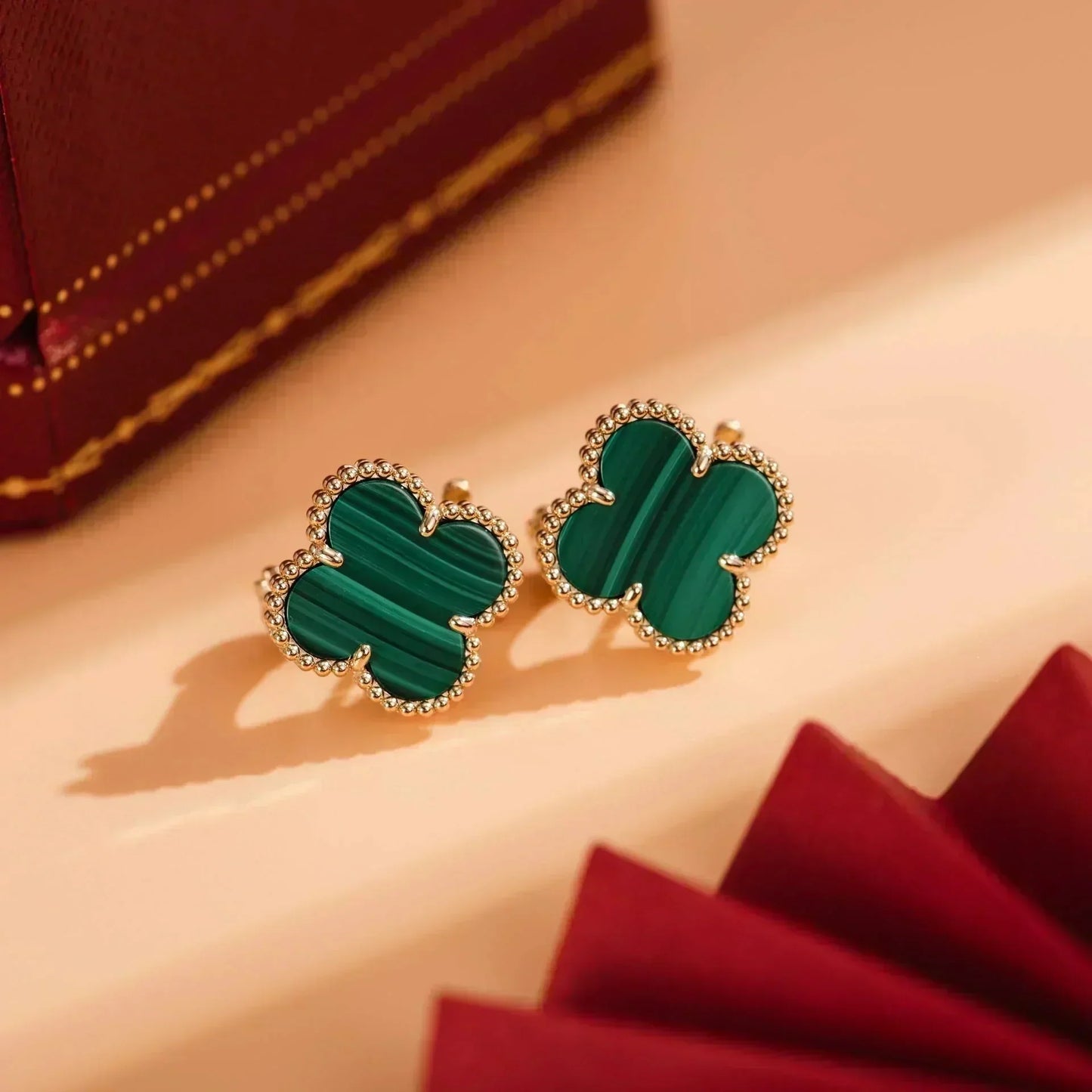 [Lumi Jewelry]CLOVER MEDIUM 1 MOTIFS MALACHITE  EARRINGS