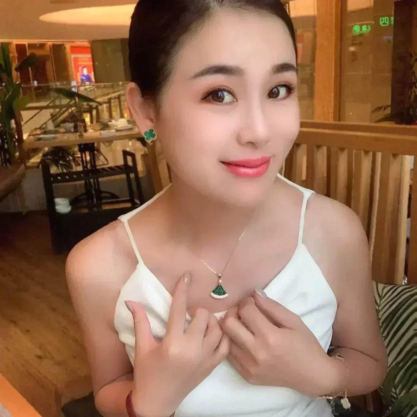 [Lumi Jewelry]CLOVER MEDIUM 1 MOTIFS MALACHITE  EARRINGS