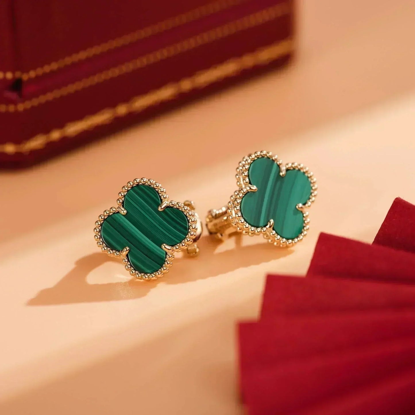 [Lumi Jewelry]CLOVER MEDIUM 1 MOTIFS MALACHITE  EARRINGS