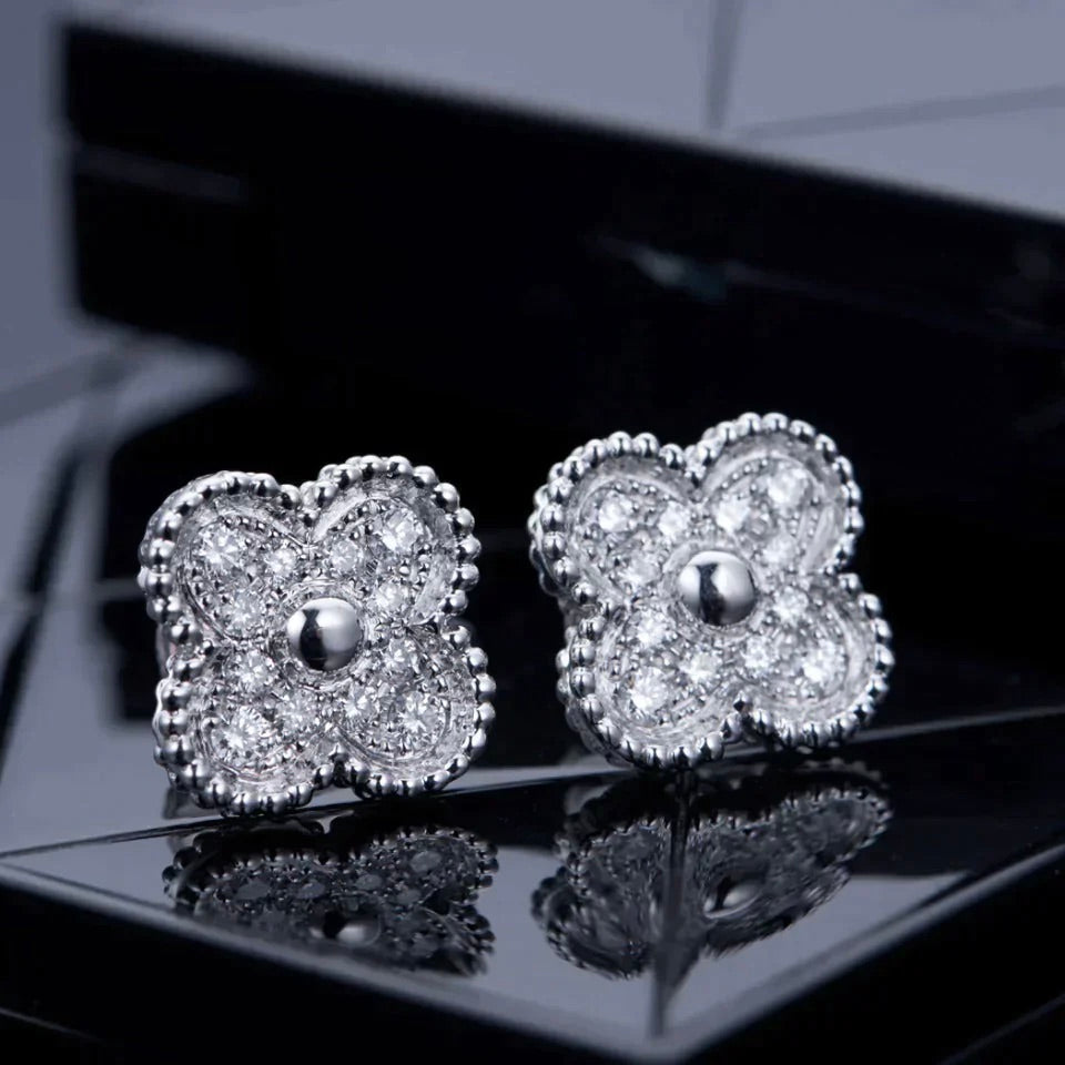 [Lumi Jewelry]CLOVER 1 MOTIFS DIAMOND STUD EARRINGS SILVER