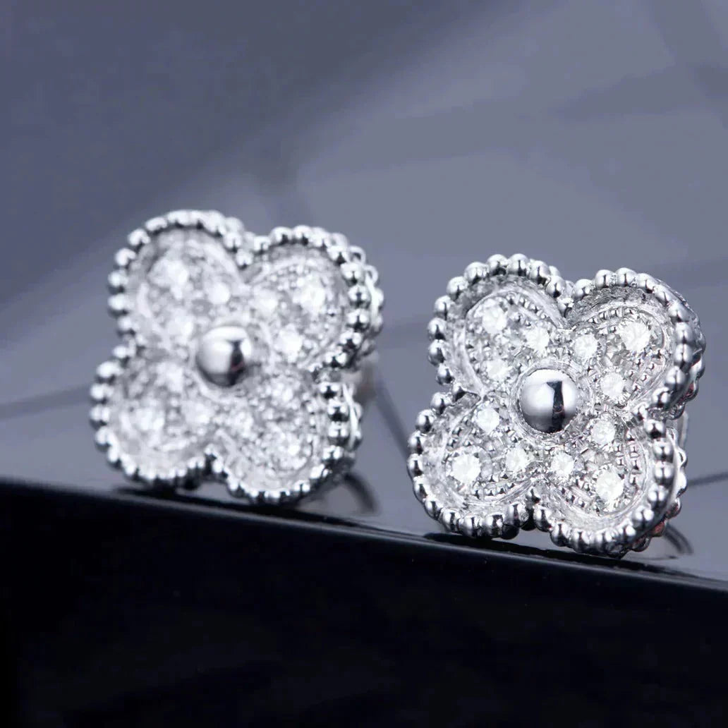 [Lumi Jewelry]CLOVER 1 MOTIFS DIAMOND STUD EARRINGS SILVER