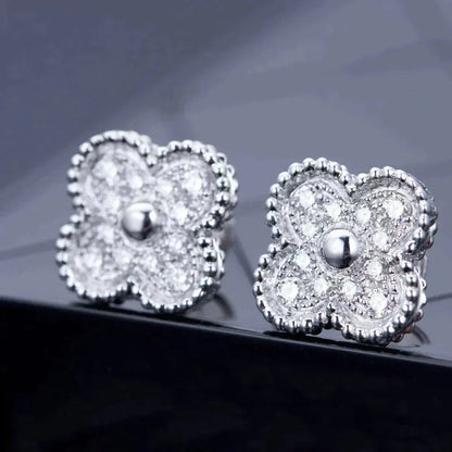 [Lumi Jewelry]CLOVER 1 MOTIFS DIAMOND STUD EARRINGS SILVER