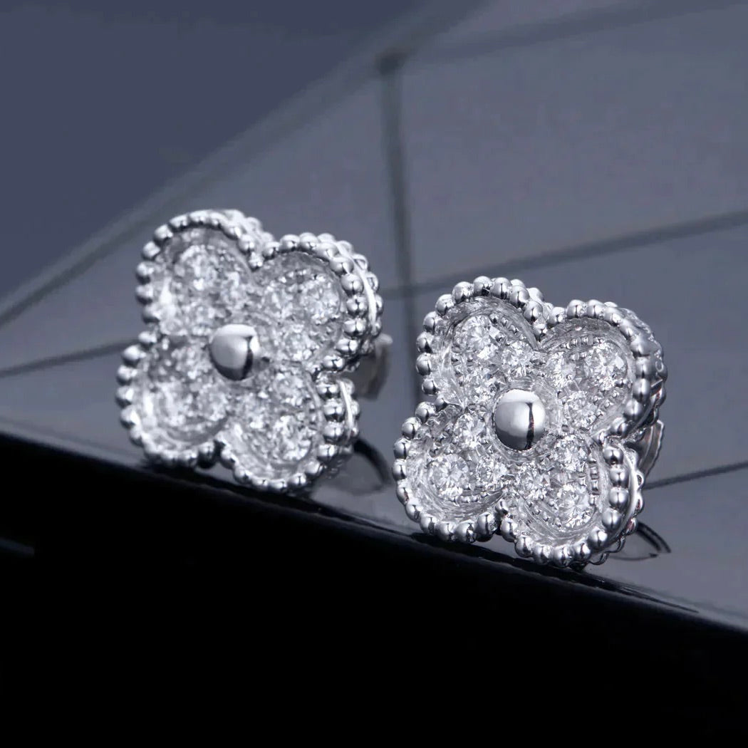 [Lumi Jewelry]CLOVER 1 MOTIFS DIAMOND STUD EARRINGS SILVER