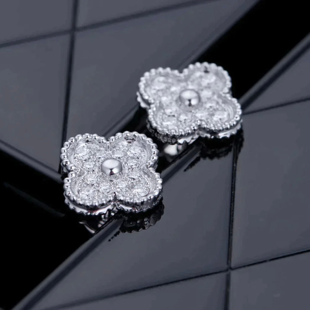 [Lumi Jewelry]CLOVER 1 MOTIFS DIAMOND STUD EARRINGS SILVER