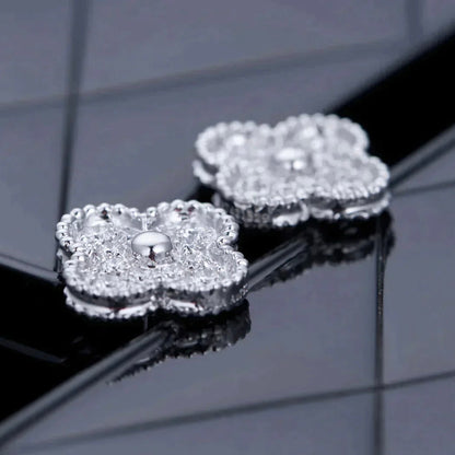[Lumi Jewelry]CLOVER 1 MOTIFS DIAMOND STUD EARRINGS SILVER