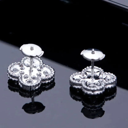 [Lumi Jewelry]CLOVER 1 MOTIFS DIAMOND STUD EARRINGS SILVER