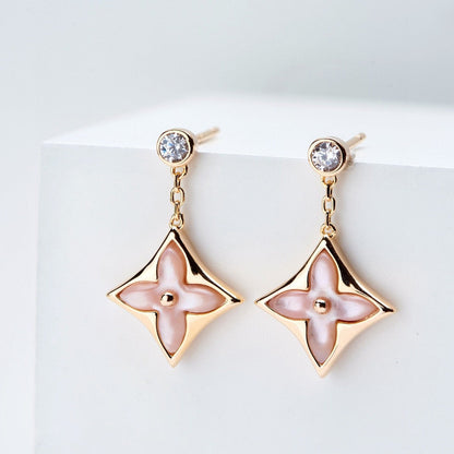 [Lumi Jewelry]DOUBLE STAR PINK GOLD MOP DROP EARRINGS