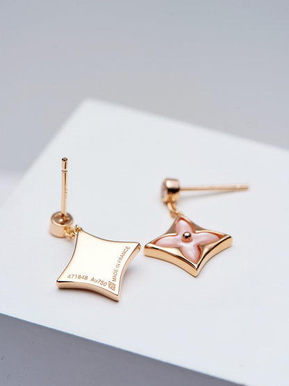 [Lumi Jewelry]DOUBLE STAR PINK GOLD MOP DROP EARRINGS