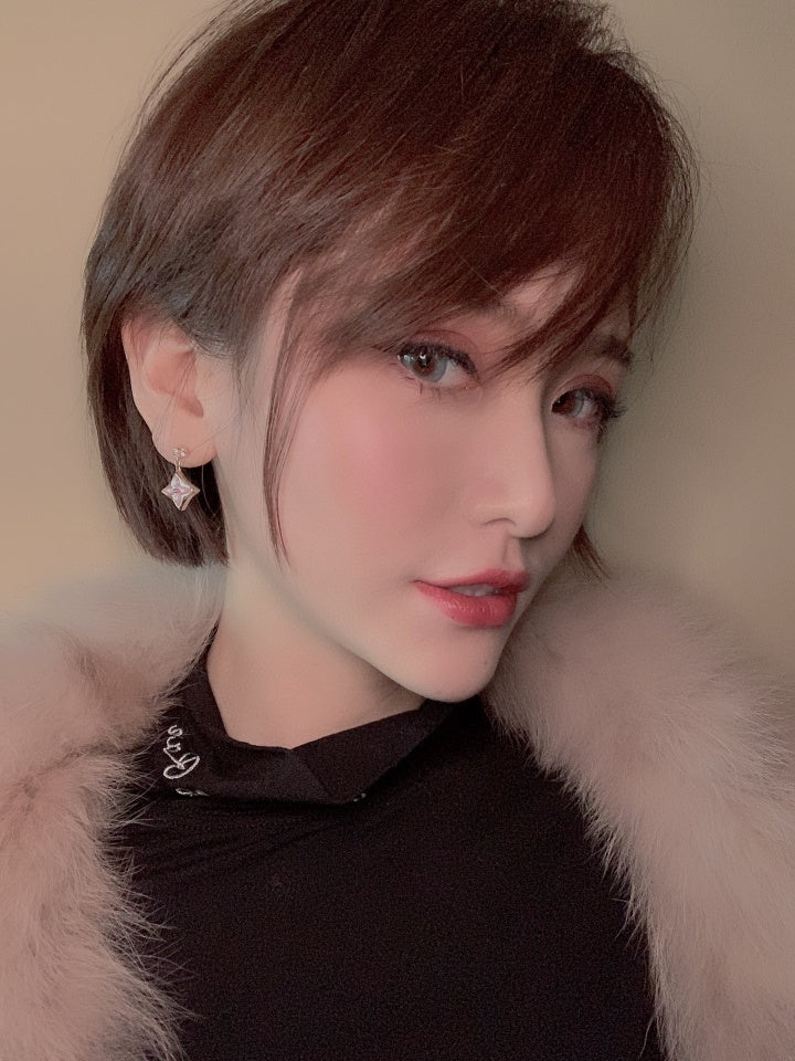 [Lumi Jewelry]DOUBLE STAR PINK GOLD MOP DROP EARRINGS