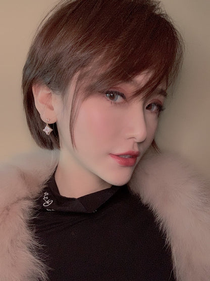 [Lumi Jewelry]DOUBLE STAR PINK GOLD MOP DROP EARRINGS