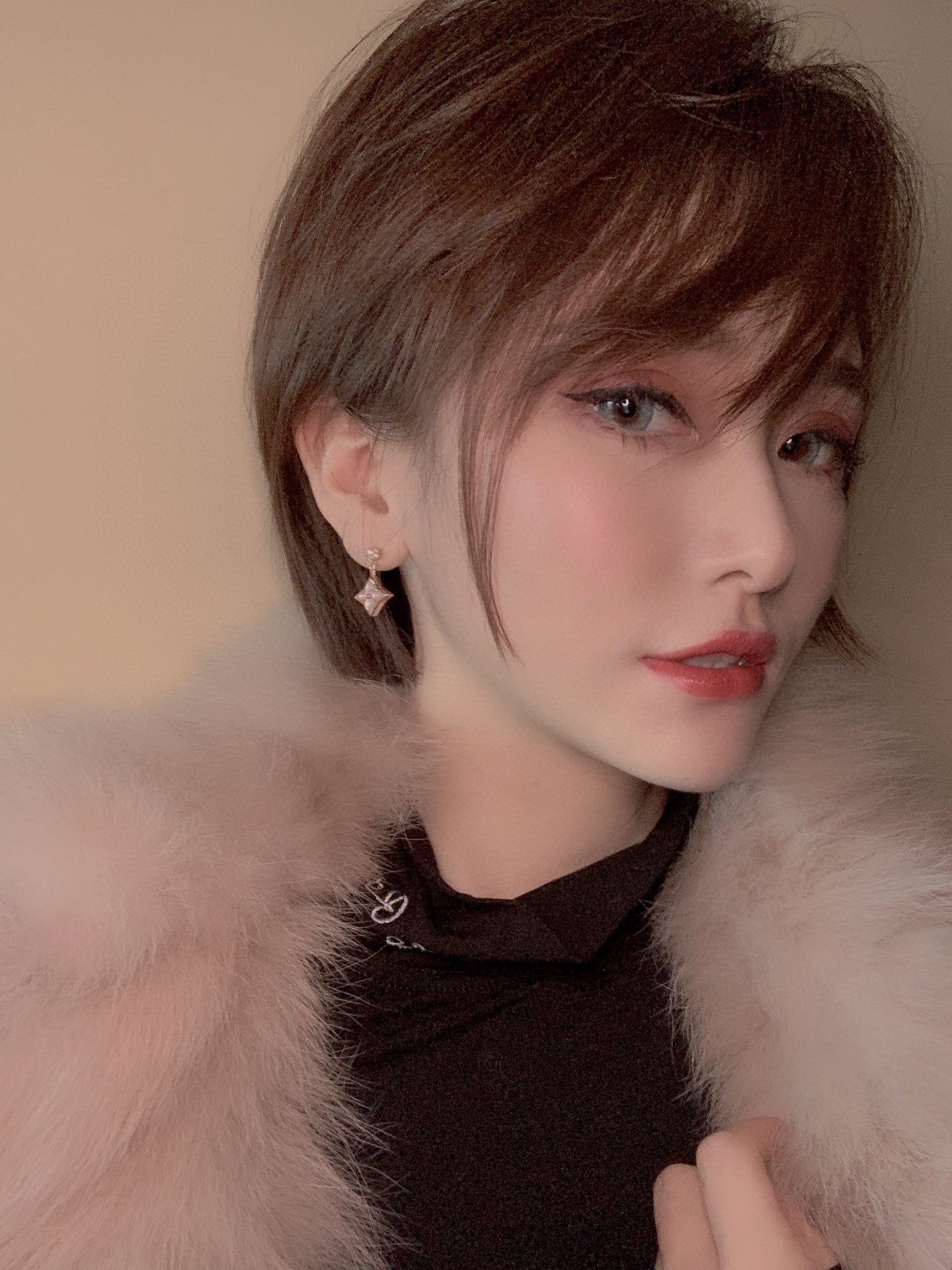 [Lumi Jewelry]DOUBLE STAR PINK GOLD MOP DROP EARRINGS