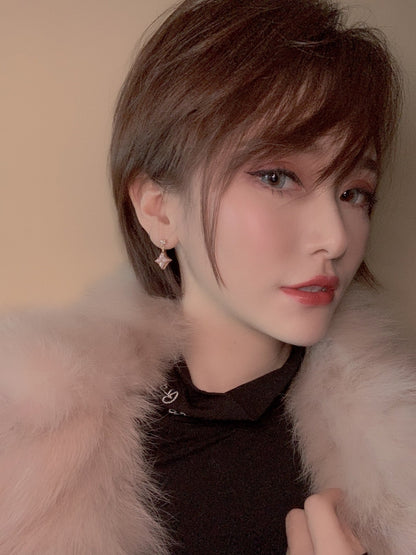 [Lumi Jewelry]DOUBLE STAR PINK GOLD MOP DROP EARRINGS