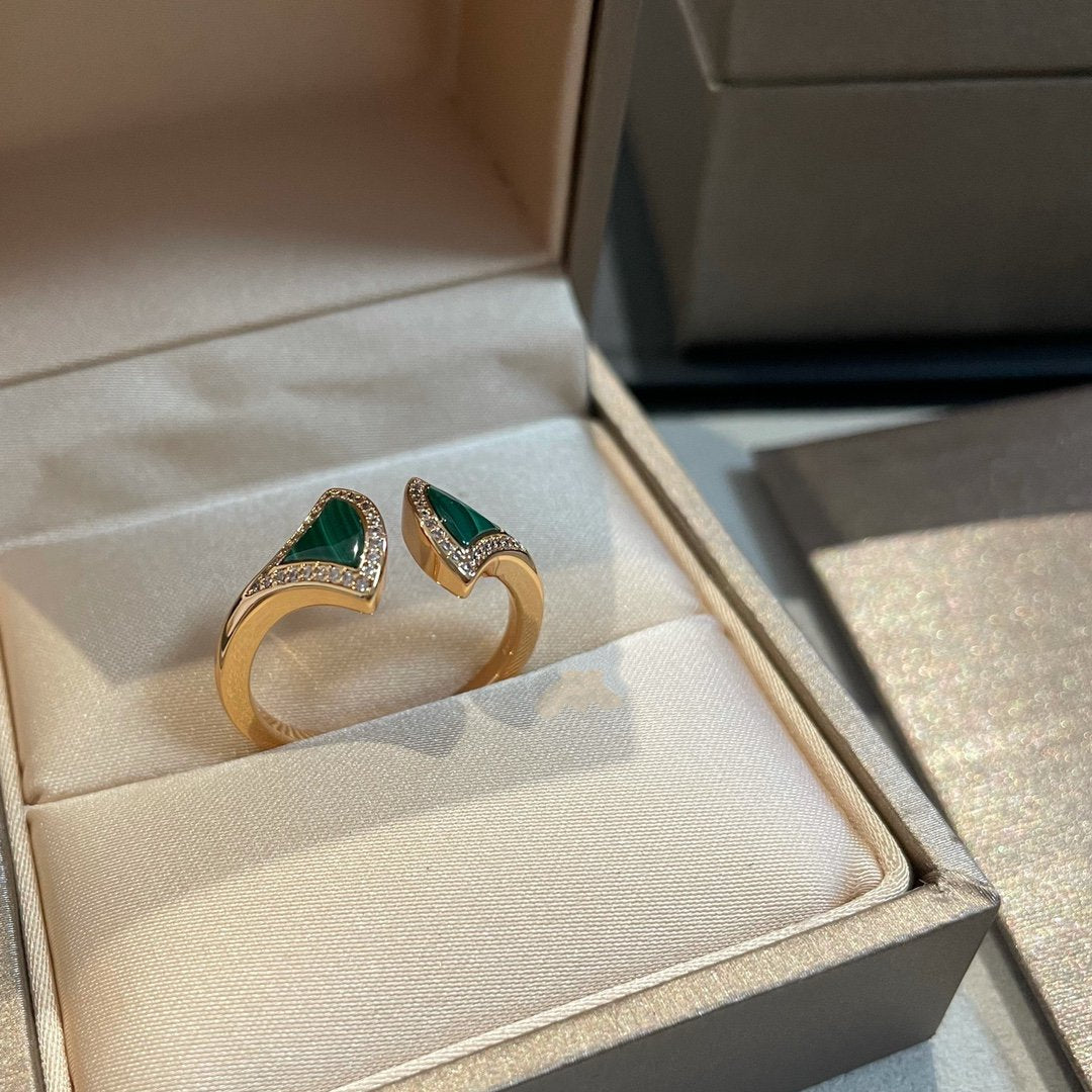 [Lumi Jewelry]DREAM MALACHITE DIAMOND OPEN RING