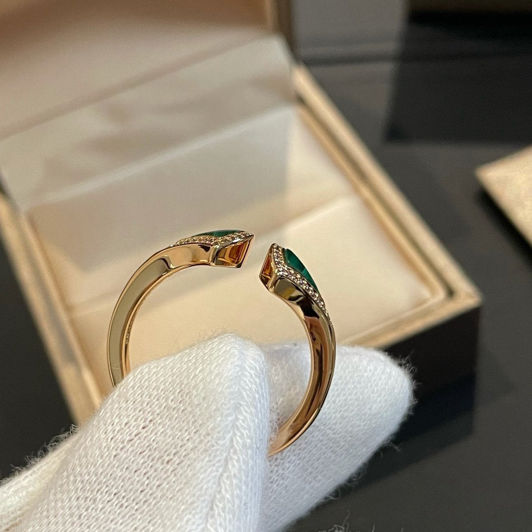 [Lumi Jewelry]DREAM MALACHITE DIAMOND OPEN RING