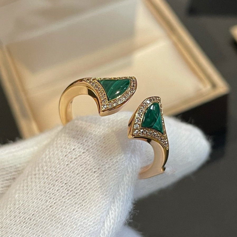 [Lumi Jewelry]DREAM MALACHITE DIAMOND OPEN RING