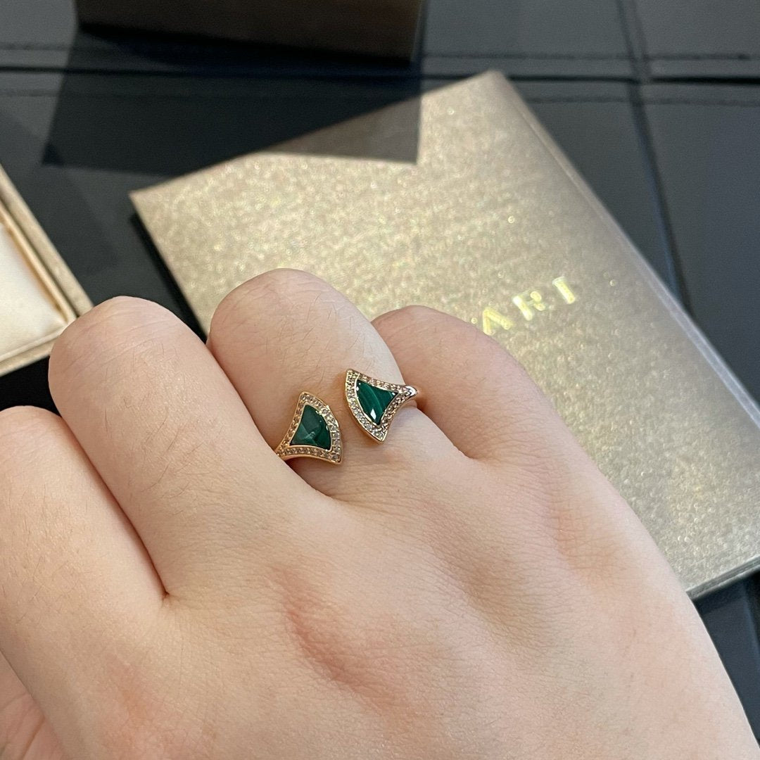 [Lumi Jewelry]DREAM MALACHITE DIAMOND OPEN RING