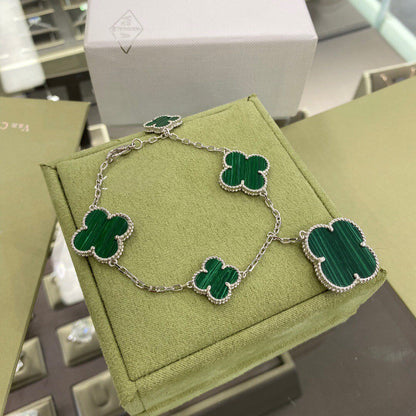[Lumi Jewelry]CLOVER 5 MOTIFS SIVLER MALACHITE BRACELET