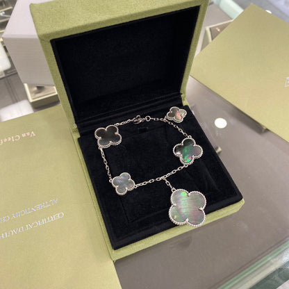 [Lumi Jewelry]CLOVER 5 MOTIFS SIVLER DARK MOP BRACELET
