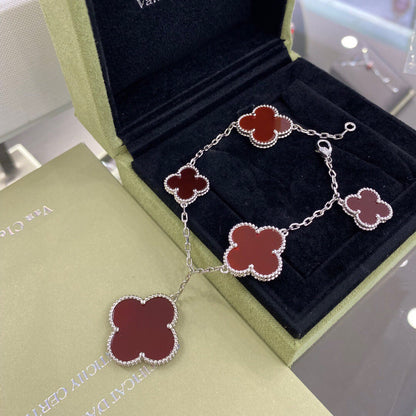 [Lumi Jewelry]CLOVER 5 MOTIFS SIVLER CARNELIAN BRACELET