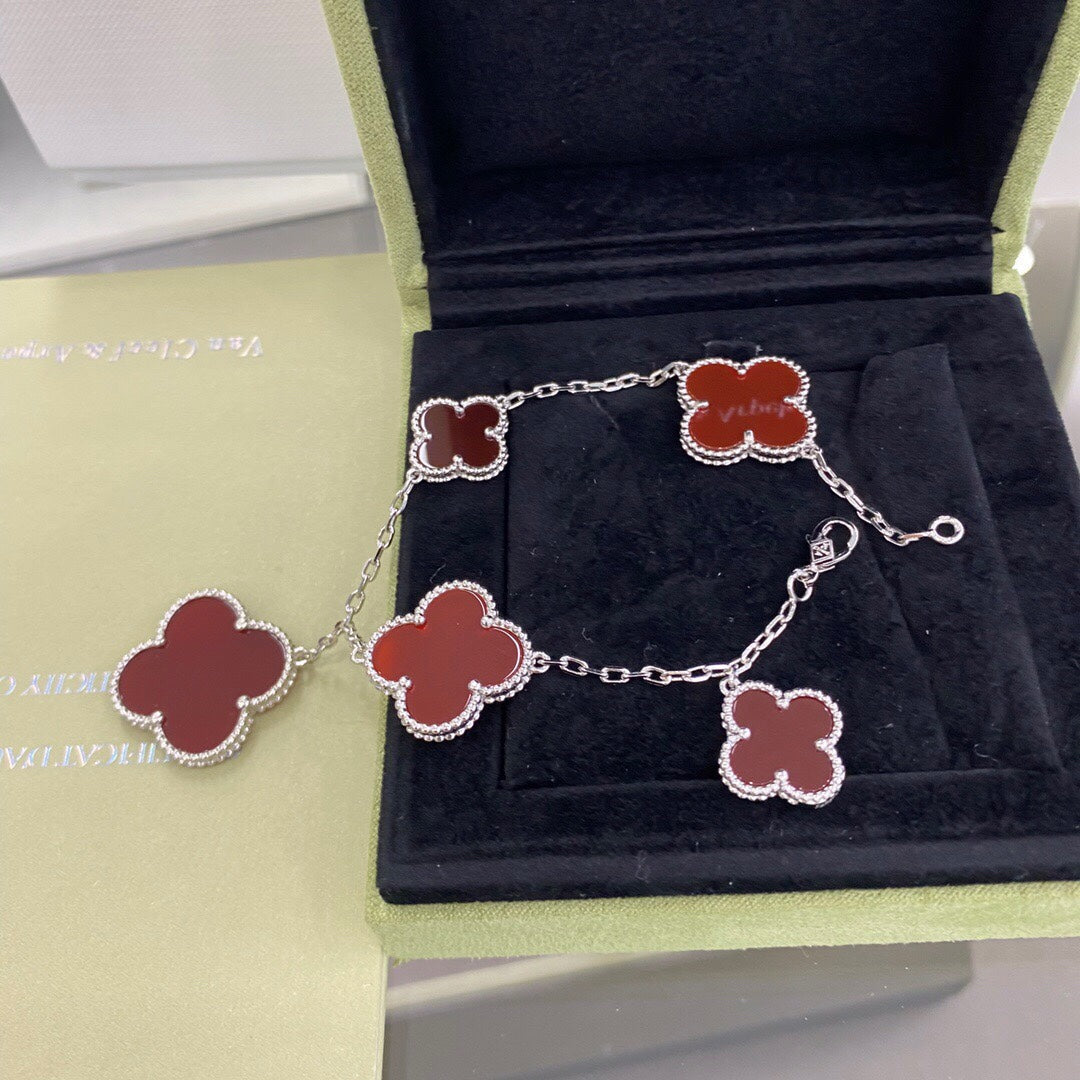 [Lumi Jewelry]CLOVER 5 MOTIFS SIVLER CARNELIAN BRACELET