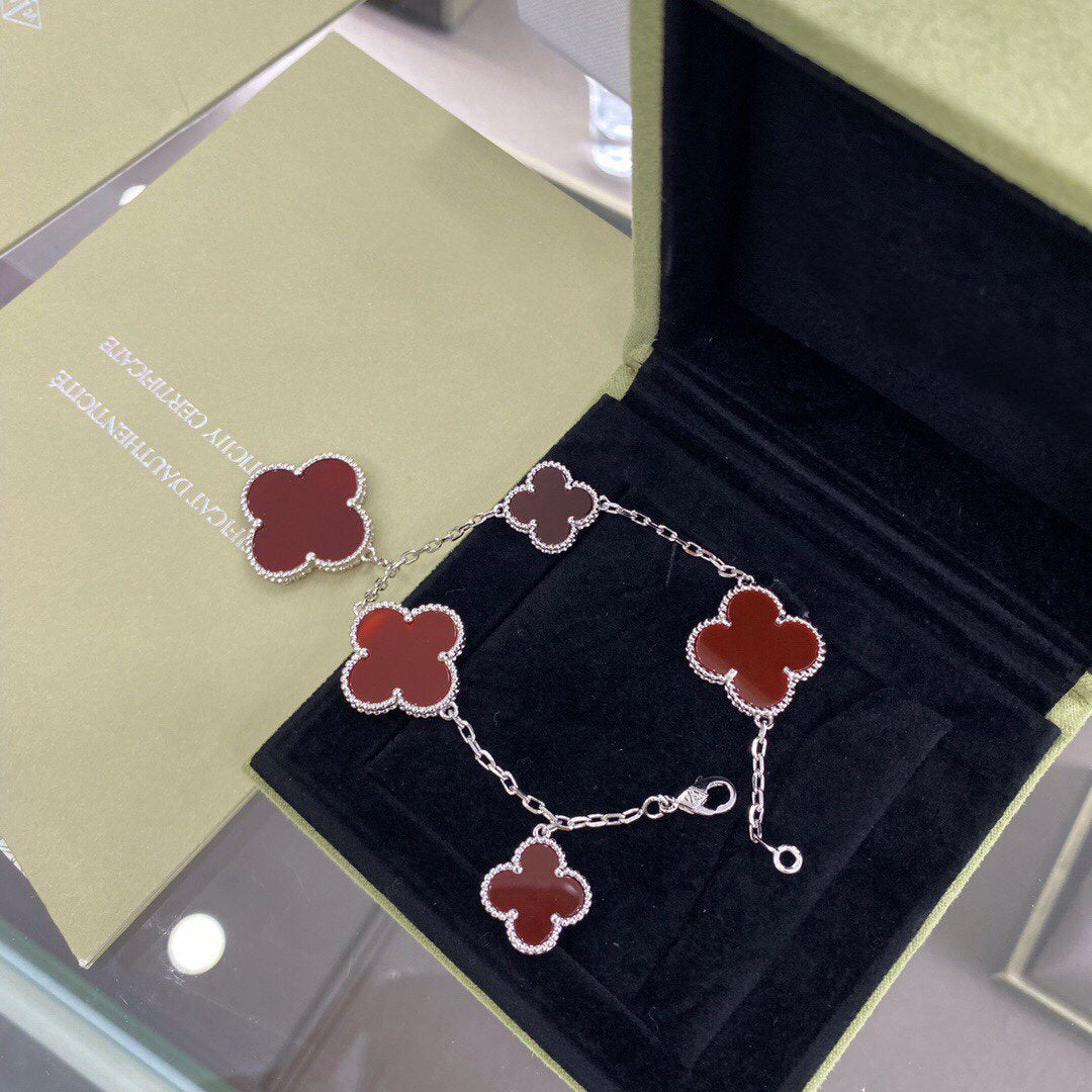 [Lumi Jewelry]CLOVER 5 MOTIFS SIVLER CARNELIAN BRACELET