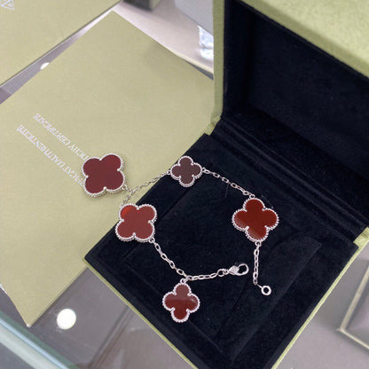 [Lumi Jewelry]CLOVER 5 MOTIFS SIVLER CARNELIAN BRACELET