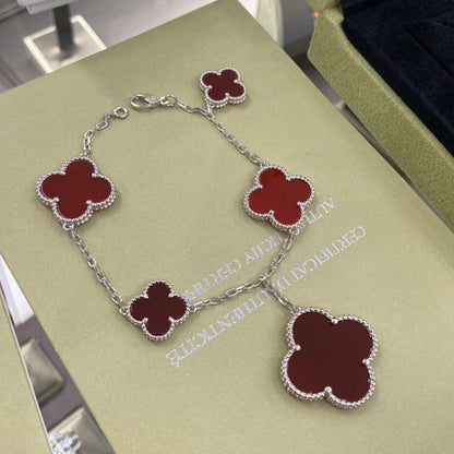 [Lumi Jewelry]CLOVER 5 MOTIFS SIVLER CARNELIAN BRACELET
