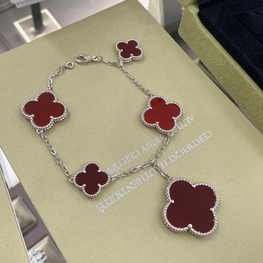 [Lumi Jewelry]CLOVER 5 MOTIFS SIVLER CARNELIAN BRACELET