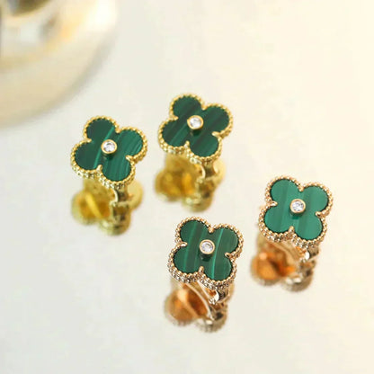 [Lumi Jewelry]CLOVER MEDIUM 1 MOTIFS MALACHITE DIAMOND EARRINGS