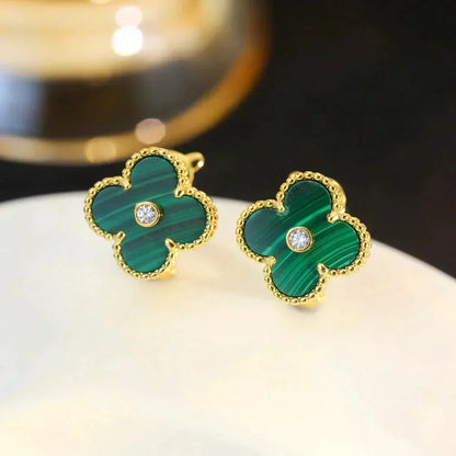 [Lumi Jewelry]CLOVER MEDIUM 1 MOTIFS MALACHITE DIAMOND EARRINGS