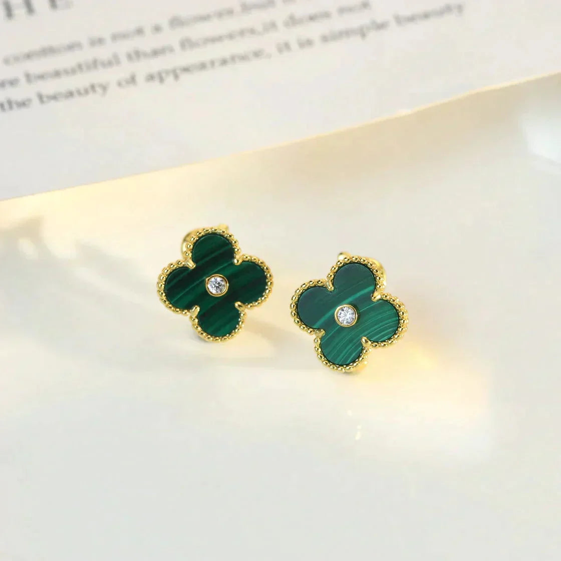 [Lumi Jewelry]CLOVER MEDIUM 1 MOTIFS MALACHITE DIAMOND EARRINGS