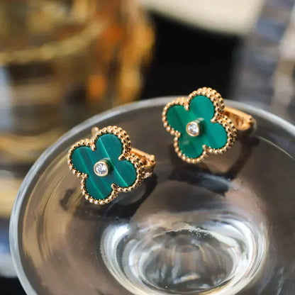 [Lumi Jewelry]CLOVER MEDIUM 1 MOTIFS MALACHITE DIAMOND EARRINGS