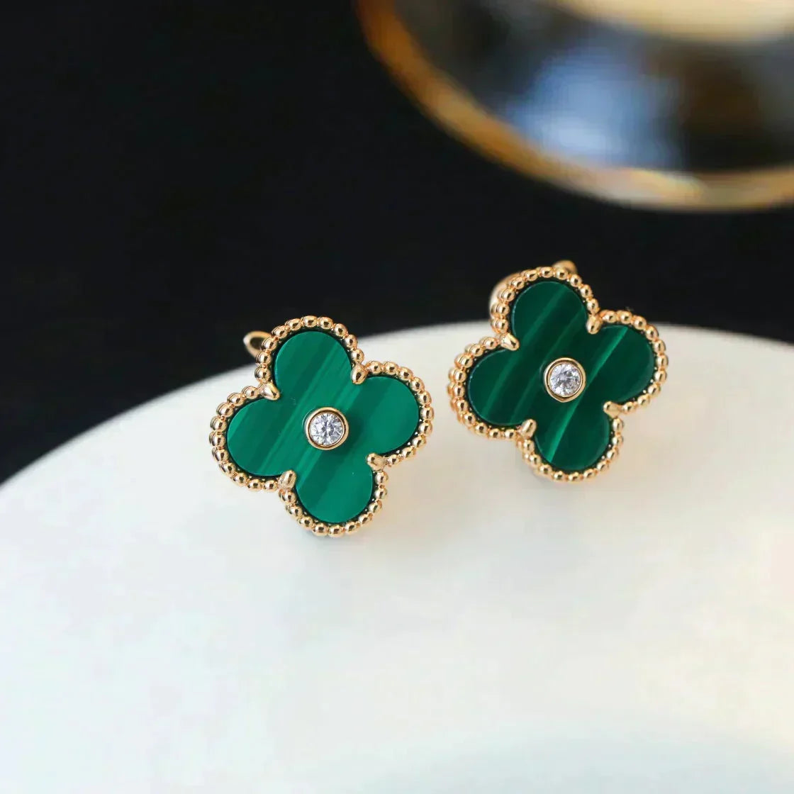 [Lumi Jewelry]CLOVER MEDIUM 1 MOTIFS MALACHITE DIAMOND EARRINGS