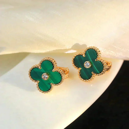 [Lumi Jewelry]CLOVER MEDIUM 1 MOTIFS MALACHITE DIAMOND EARRINGS