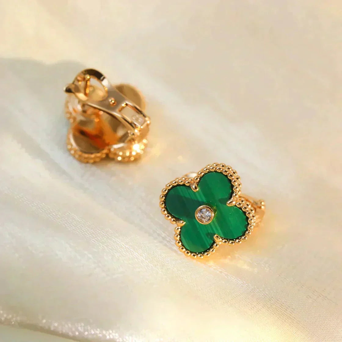 [Lumi Jewelry]CLOVER MEDIUM 1 MOTIFS MALACHITE DIAMOND EARRINGS