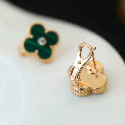 [Lumi Jewelry]CLOVER MEDIUM 1 MOTIFS MALACHITE DIAMOND EARRINGS
