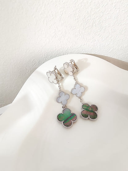[Lumi Jewelry]CLOVER 3 MOTIFS CHALCEDONY DARK MOP SILVER EARRINGS