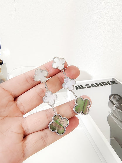 [Lumi Jewelry]CLOVER 3 MOTIFS CHALCEDONY DARK MOP SILVER EARRINGS