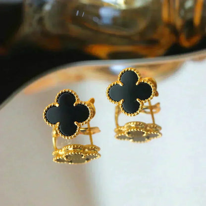 [Lumi Jewelry]CLOVER MEDIUM 1 MOTIFS  ONYX STUD EARRINGS