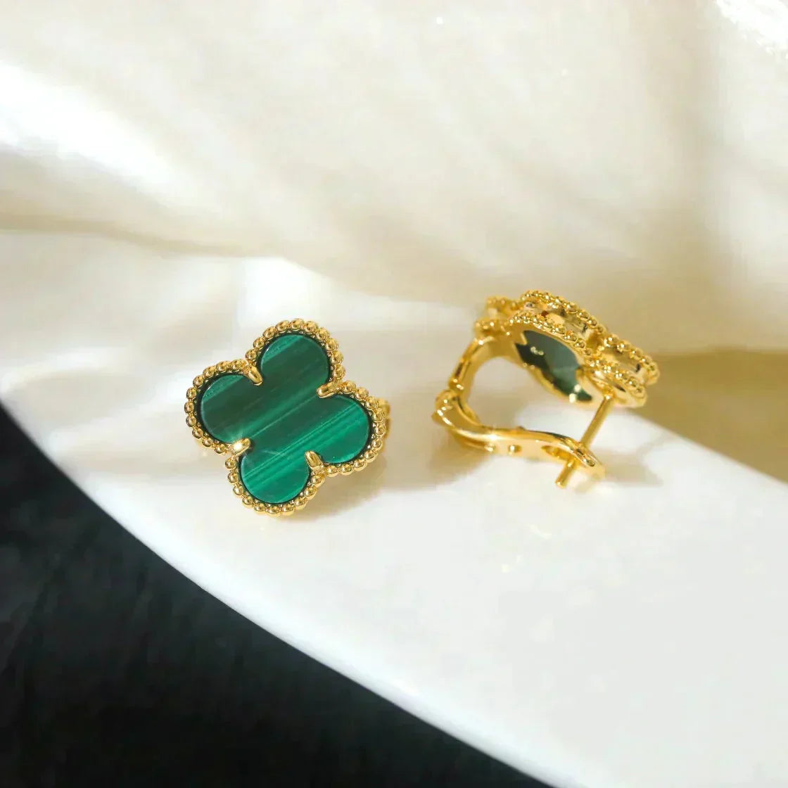 [Lumi Jewelry]CLOVER MEDIUM 1 MOTIFS MALACHITE  EARRINGS