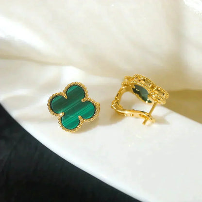 [Lumi Jewelry]CLOVER MEDIUM 1 MOTIFS MALACHITE  EARRINGS