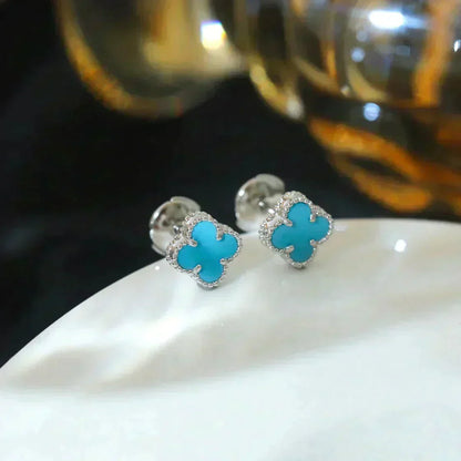 [Lumi Jewelry]CLOVER MINI 9.5MM ONYX STUD EARRINGS SILVER