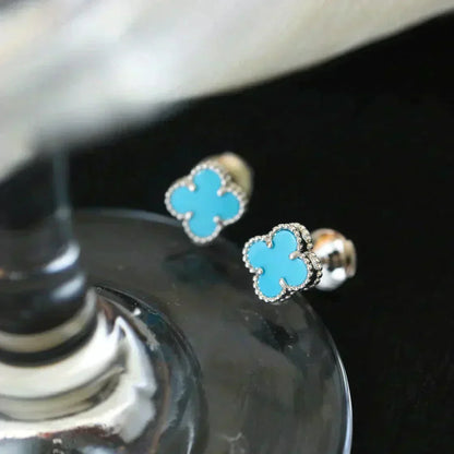 [Lumi Jewelry]CLOVER MINI 9.5MM ONYX STUD EARRINGS SILVER