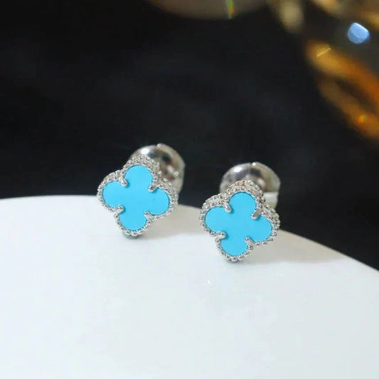 [Lumi Jewelry]CLOVER MINI 9.5MM ONYX STUD EARRINGS SILVER
