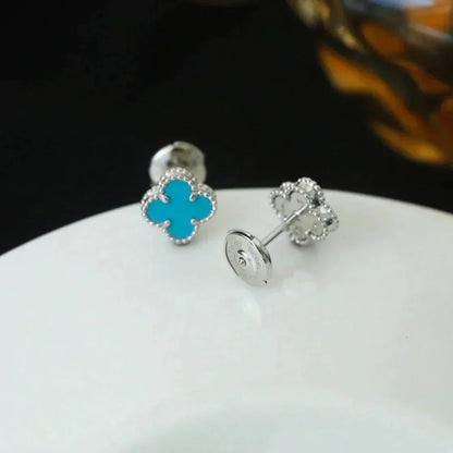 [Lumi Jewelry]CLOVER MINI 9.5MM ONYX STUD EARRINGS SILVER